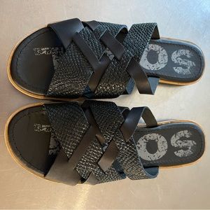 Sorel Ella Black Leather Slide Sandals Size 9